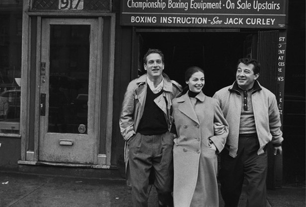 somebody bts boxing gym exterior Paul Newman, Pier Angeli, Rocky Graziano © 1978 Sanford Roth : A.M.P.A.S.